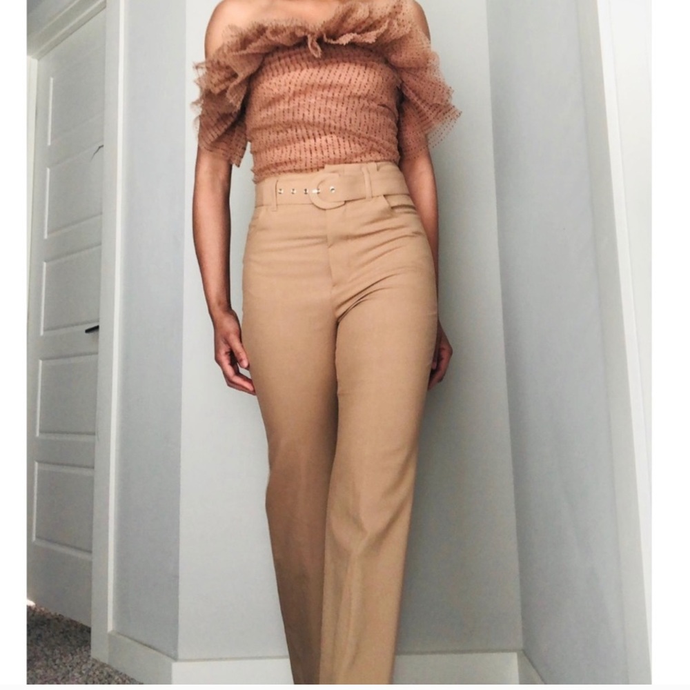 NWT ZARA HIGH WAISTED WIDE LEG BELTED PANTS